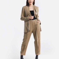 Linen-Blend Layered Blazer & Pants Set