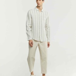 Two-Tone Striped Linen Shirt