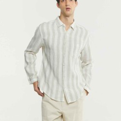 Two-Tone Striped Linen Shirt