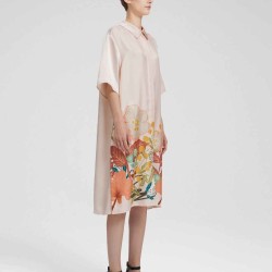 Floral Print Silk Short Sleeve Shirt Dress